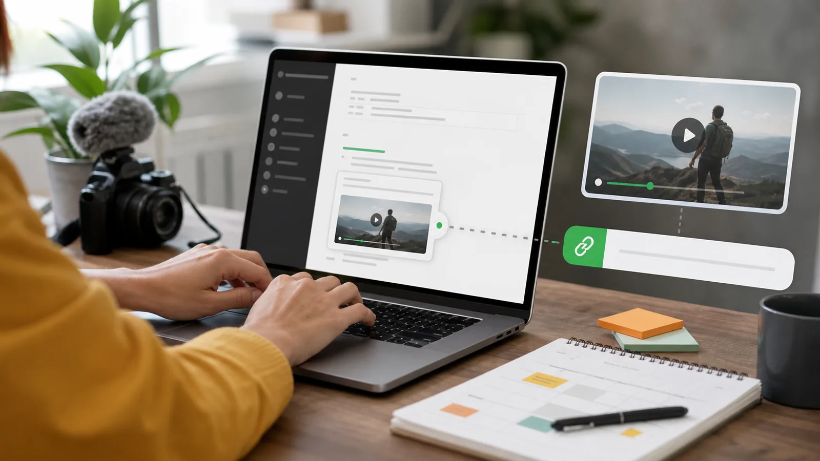 Content creator adding a hosted video URL to Markdown and newsletter content