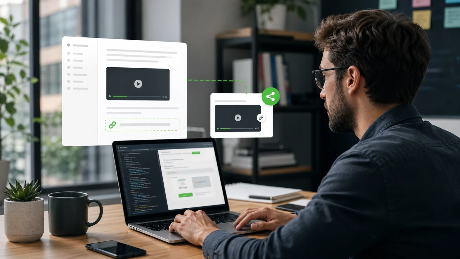 Web developer embedding a product demo video URL in technical documentation